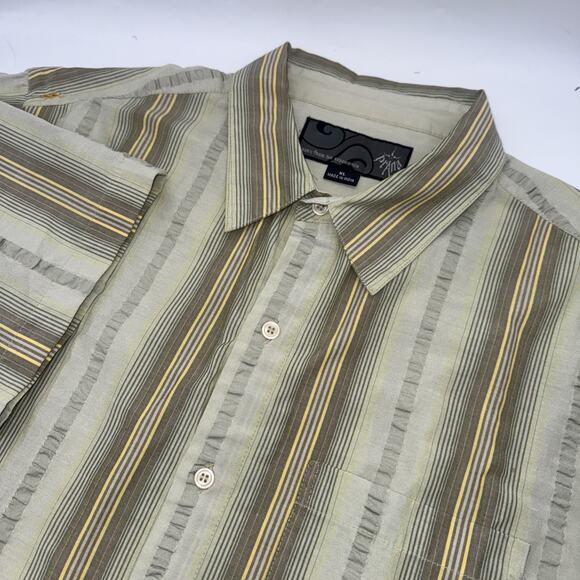 PrAna Button Down Shirt Short Sleeve‎ Embroidered Striped Mens XL - Picture 1 of 6